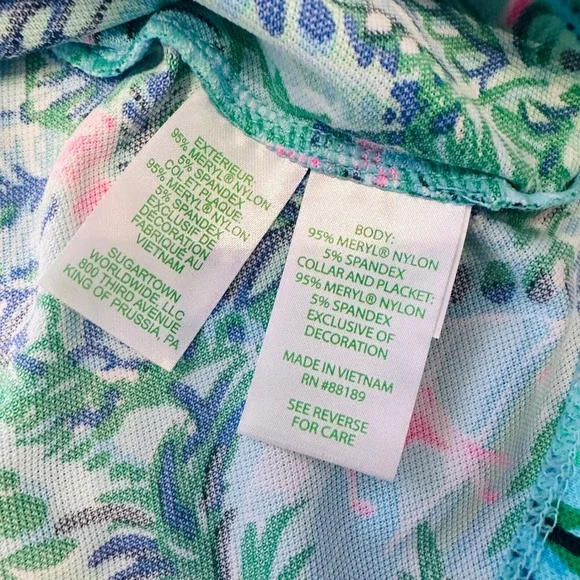 Lilly Pulitzer Luxletic Sleeveless Golf Polo Top Blue Green Tropical Print XL - Picture 6 of 10